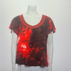 St. John, floral, print, scoop, neck, blouse, pre-owned,‎ size medium